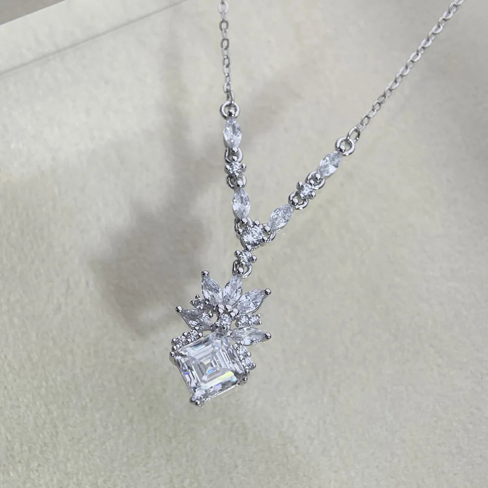 MuShan Brand Jewelry 925 Sterling Silver Necklace 24IN Brilliant Moissanite GRA Certified for Daughter Rhodium Plated MST Patent