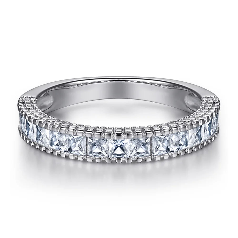 MuShan Jewelry 925 Sterling Silver Rings Bands Rings Bands Ring 7A Cubic Zirconia Rings Bands Timeless Anniversary Women Gift