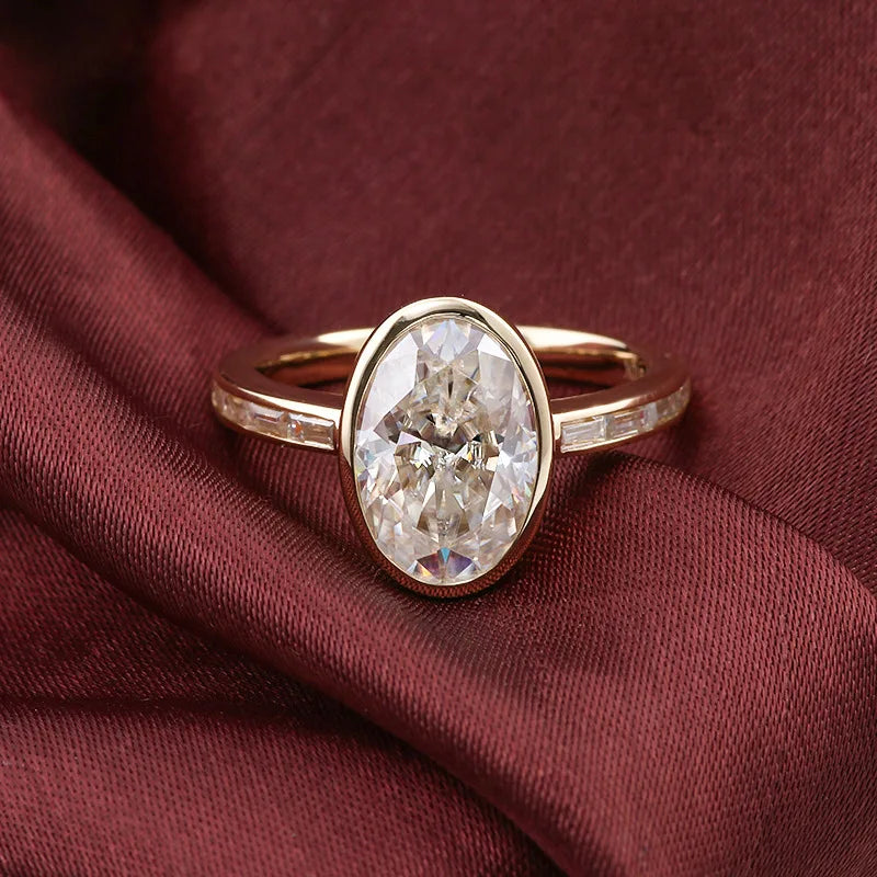 MUSHAN Luxury Custom 3ct Moissanite Diamond Rings Band For Women Egg Shape Gemstones Real 10K 14K 18K Gold Jewelry Ring Band