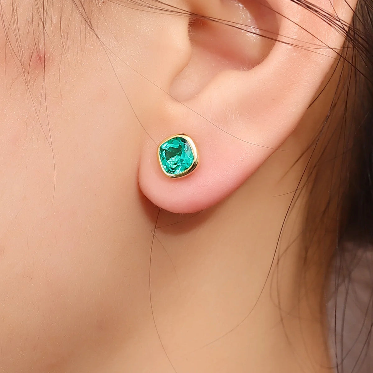 MUSHAN Custom Jewelry 10k 14k 18k Gold 925 Silver Stud Earrings Women 2ct Lab Grown Emerald Earrings Ear Pin Luxury Jewelry