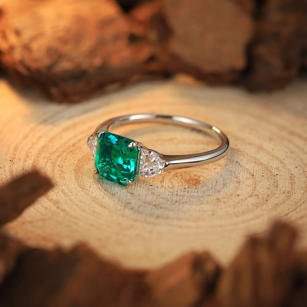 MUSHAN Custom Jewelry 925 Sterling Silver Ring Lab Green Ruby Round Promise Ring for Women 18K Gold Plated Anniversary Rings