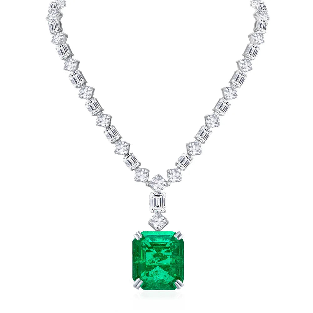 MUSHAN Luxury Jewelry 925 Sterling Silver Necklaces Pendants 22 Carat HCD Green Gemstones Necklace for Women S925 Fine Jewelry