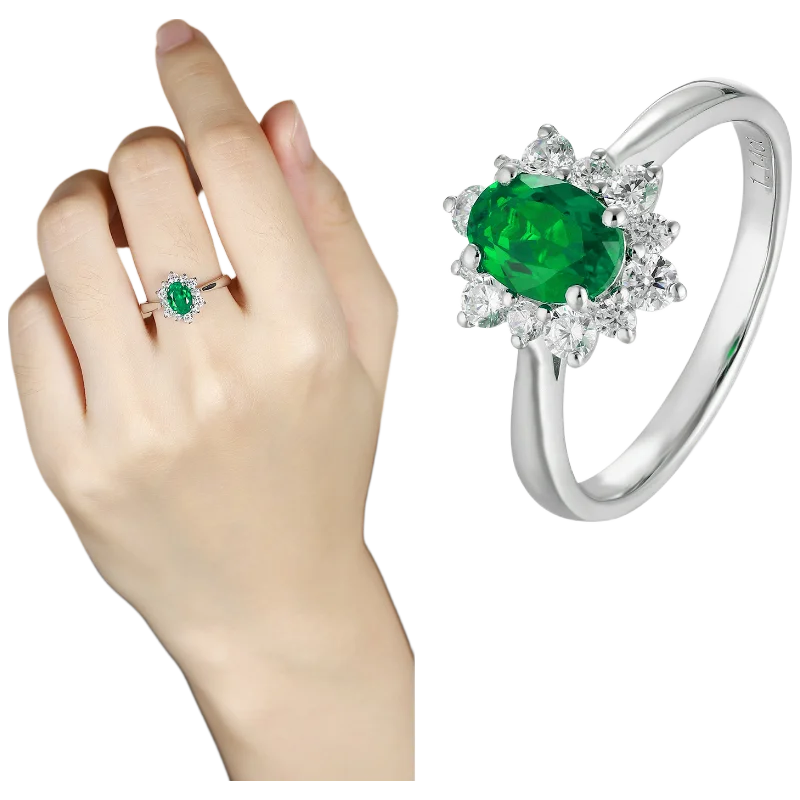 MUSHAN Bague personnalisée en argent sterling 925, bague classique ovale avec émeraude rouge de laboratoire pour femme, plaqué or 18 carats, bague d'anniversaire
