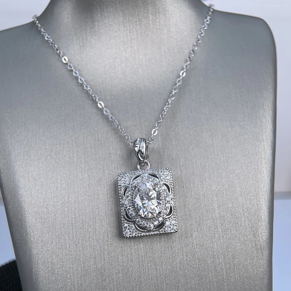 MuShan Designer Jewelry 925 Sterling Silver 24IN Necklace Oval Moissanite Stunning Bridal Party Her Real Gold Plated MST Patent