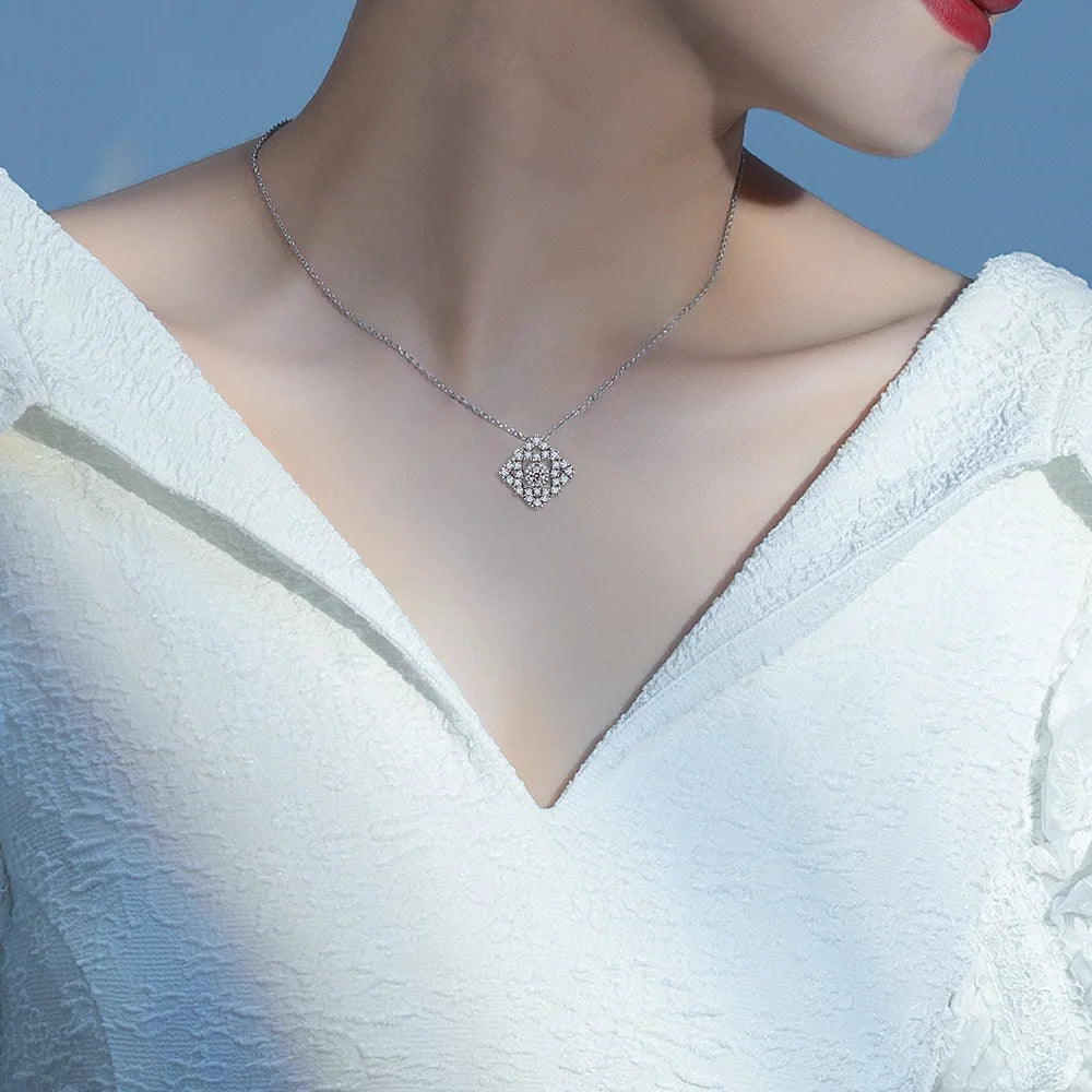 MuShan Jewelry 925 Sterling Silver Necklace Pendant Chain HCD Diamonds Anniversary Gift Christmas Gift Women Necklaces Jewelry