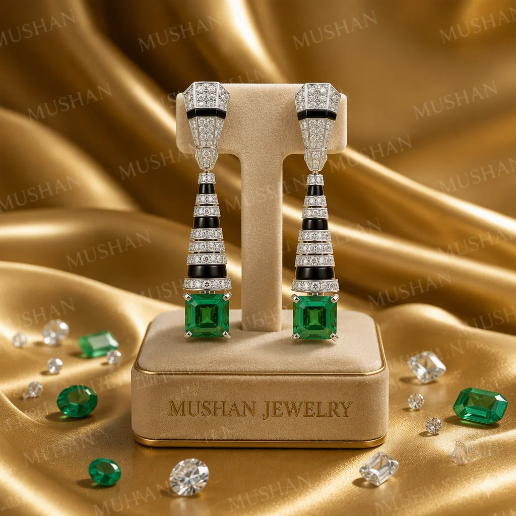 MuShan Jewelry 925 Sterling Silver Drop Earrings for Women High Carbon Green Gemstones Luxury s925 Stud Pendant Earrings Jewelry