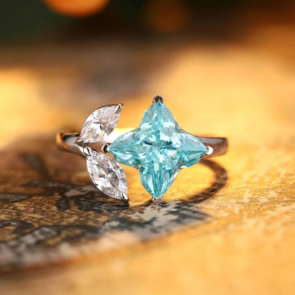 MUSHAN Bespoke Jewelry 925 Sterling Silver Ring Lab Blue Ruby Marquise Engagement Ring for Women 18K Gold Plated GRC Bridal Ring