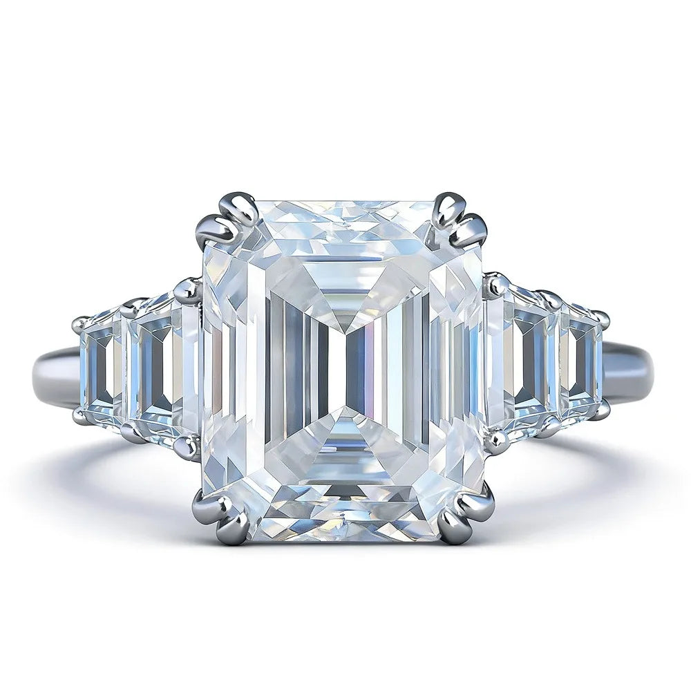 MUSHAN Luxury Jewelry 925 Sterling Silver Ring Band Women GRA Certificated Moissanite Diamond Emerald D Color Rings Fine Jewelry