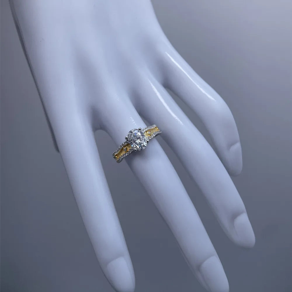 MuShan Luxury Jewelry 925 Sterling Silver Ring VVS Moissanite Sparkling Ring for Fiancee 18K Gold Plated MST Patent Jewellery