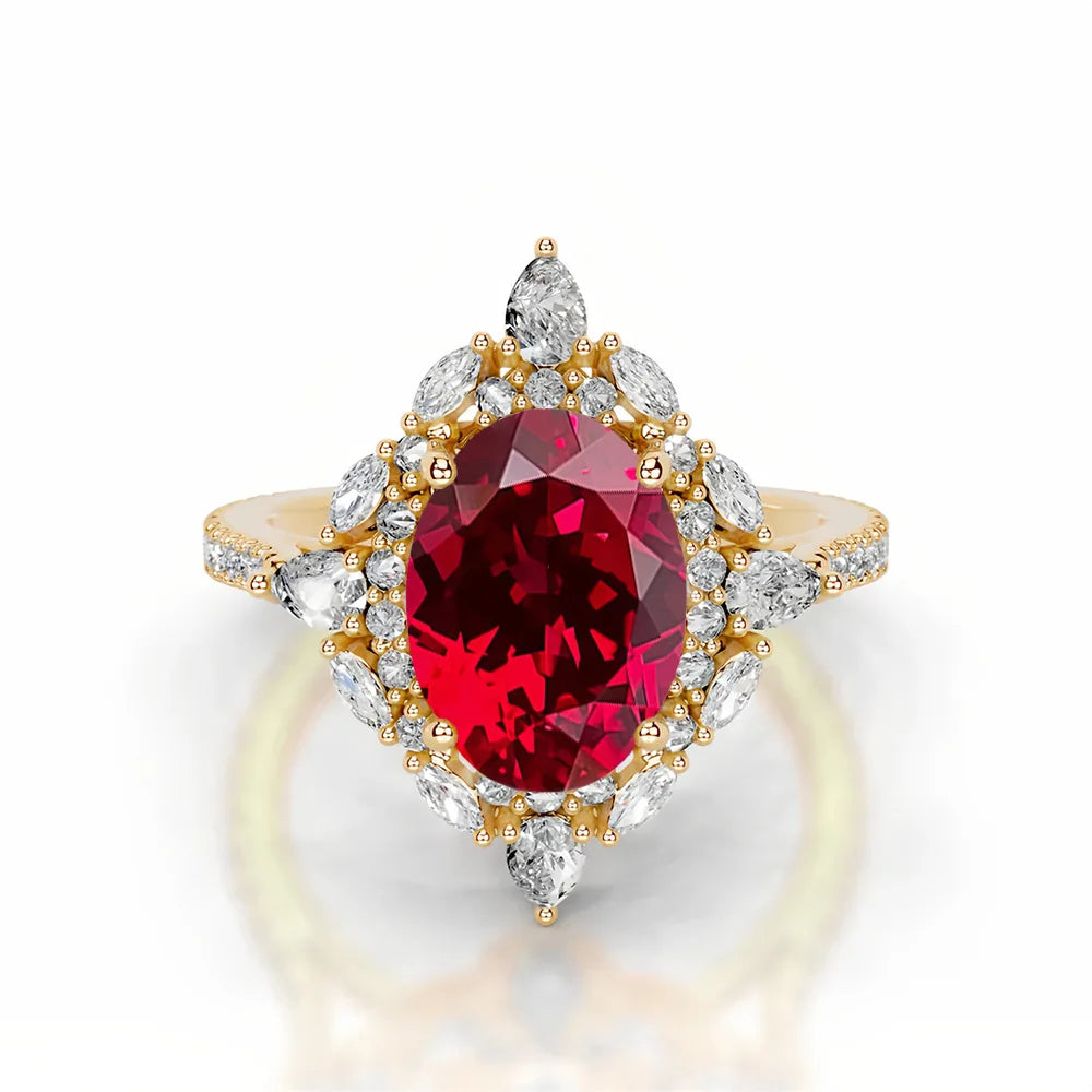 MUSHAN Custom Jewelry 925 Sterling Silver Ring Lab Red Ruby Heart Daily Ring for Women 18K Gold Plated GRC Certificate Rings