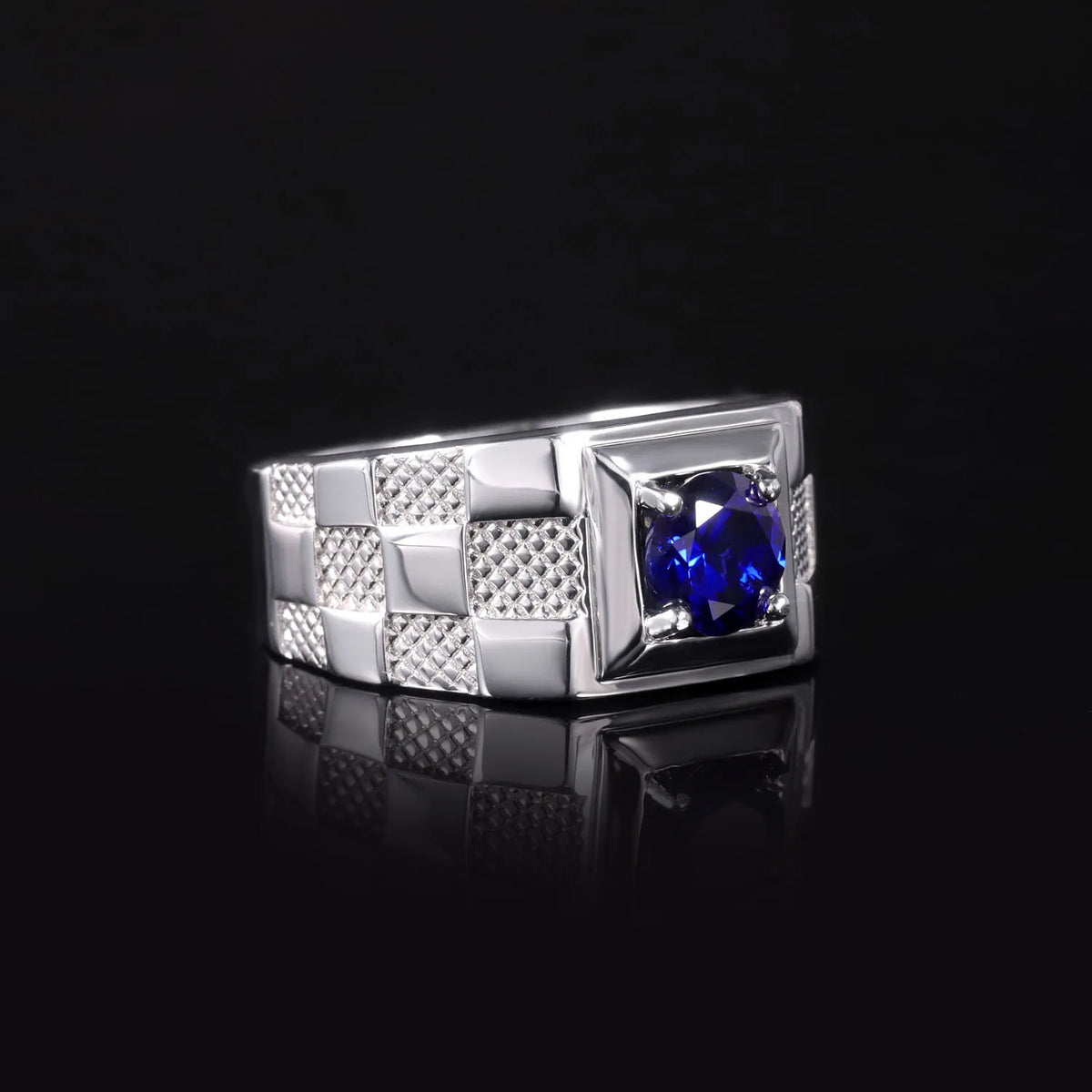 MUSHAN Custom Jewelry 925 Sterling Silver Ring Lab Blue Ruby Heart Wedding Gift for Women 18K Gold Plated Anniversary Rings