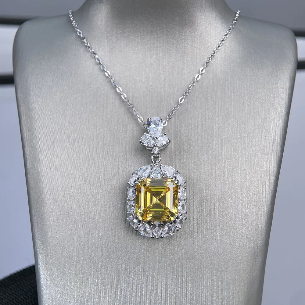 MuShan Jewelry 925 Sterling Silver Necklace Pendant Chain HCD Diamonds Engagement Party Bridal Jewelry Women Necklaces Jewelry