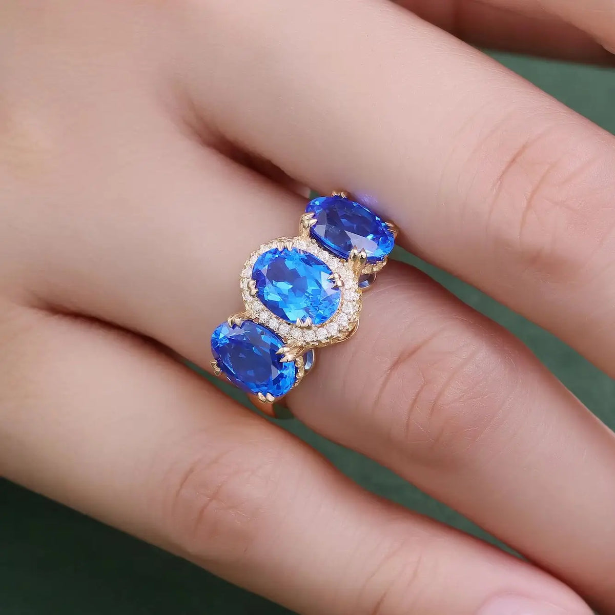MUSHAN Custom Jewelry 10k 14k 18k Gold PT950 s925 Silver Ring Lab Grown Cobalt Sapphire Wedding Ring for Women 18K Gold Jewelry