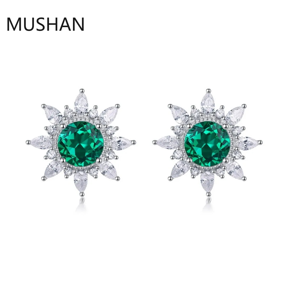 MUSHAN Luxury Jewelry S 925 Sterling Silver Stud Earrings Women GRC Certificated Lab Grown Emerald Earrings Stud Ear Pin Jewelry