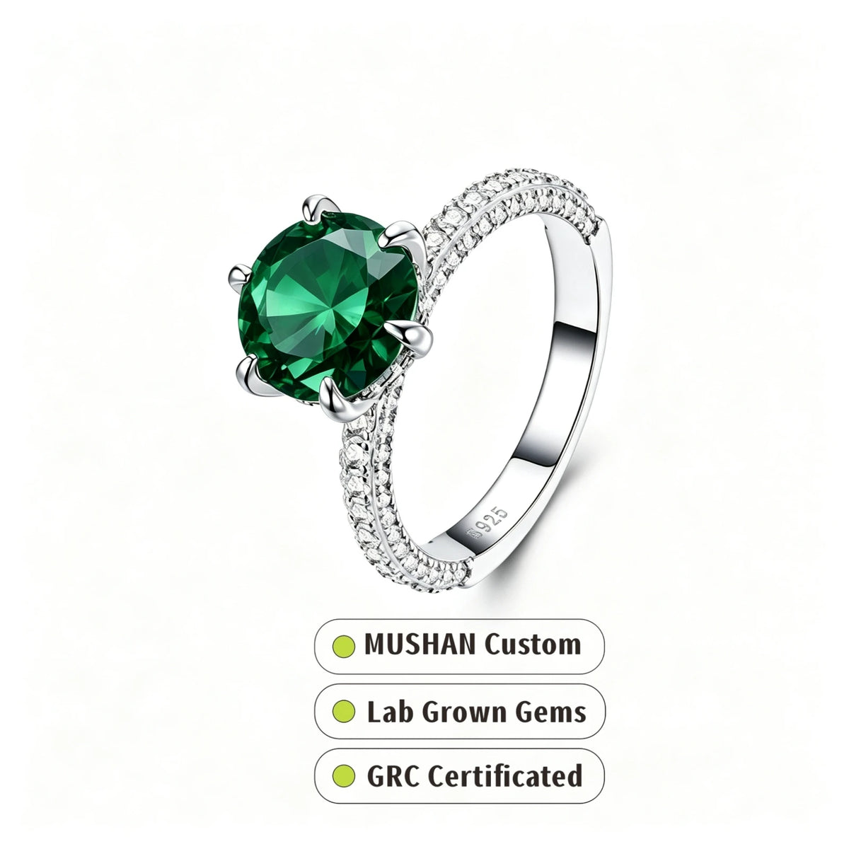 MUSHAN Custom Jewelry 925 Sterling Silver Ring Band for Women 3ct Lab Grown Gemstones Ruby Emerald Sapphire Rings Jewelry