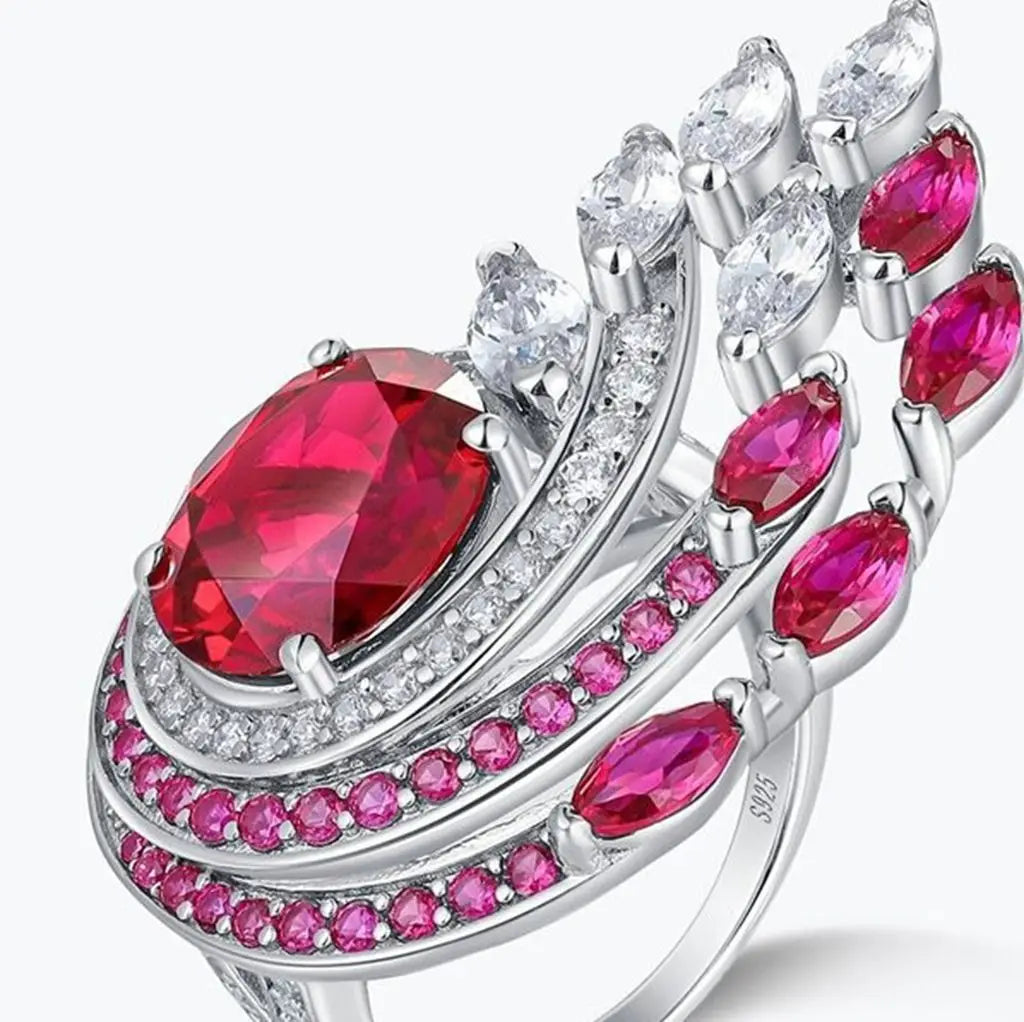 MuShan Designer Jewelry 925 Sterling Silver Ring Lab Grown Ruby Princess Party Ring for Women 18K Gold Plated Anniversary Rings