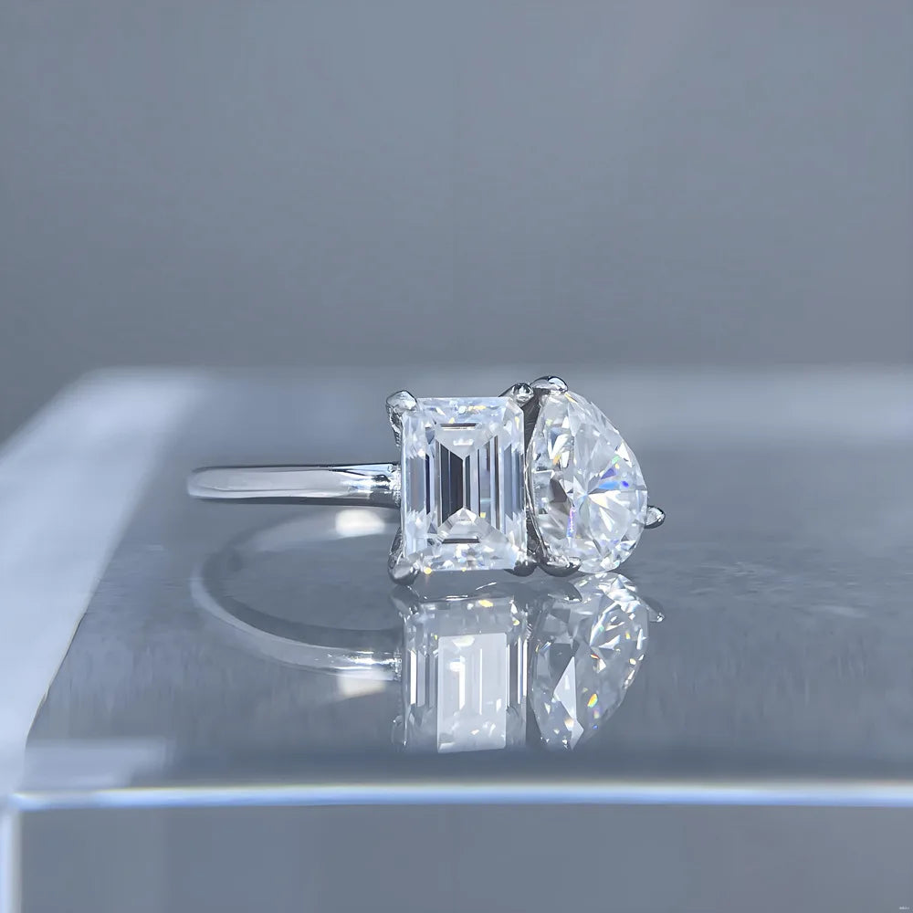 MUSHAN Luxury Jewelry 2.25ct Moissanite diamond ring S925 silver inlaid with water drops spelling rectangular irregular ring