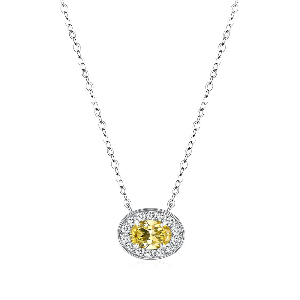 MuShan Jewelry 925 Sterling Silver Necklace Lab Grown Emerald Oval Luxury Gift for Women 18K Gold Plated Anniversary Necklace