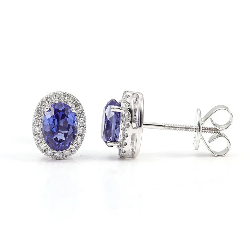 MUSHAN Custom Jewelry 10k 14k 18k Gold Platinum PT950 925 Silver Stud Earrings Women 1ct Lab Grown Sapphire Earrings Ear Pin