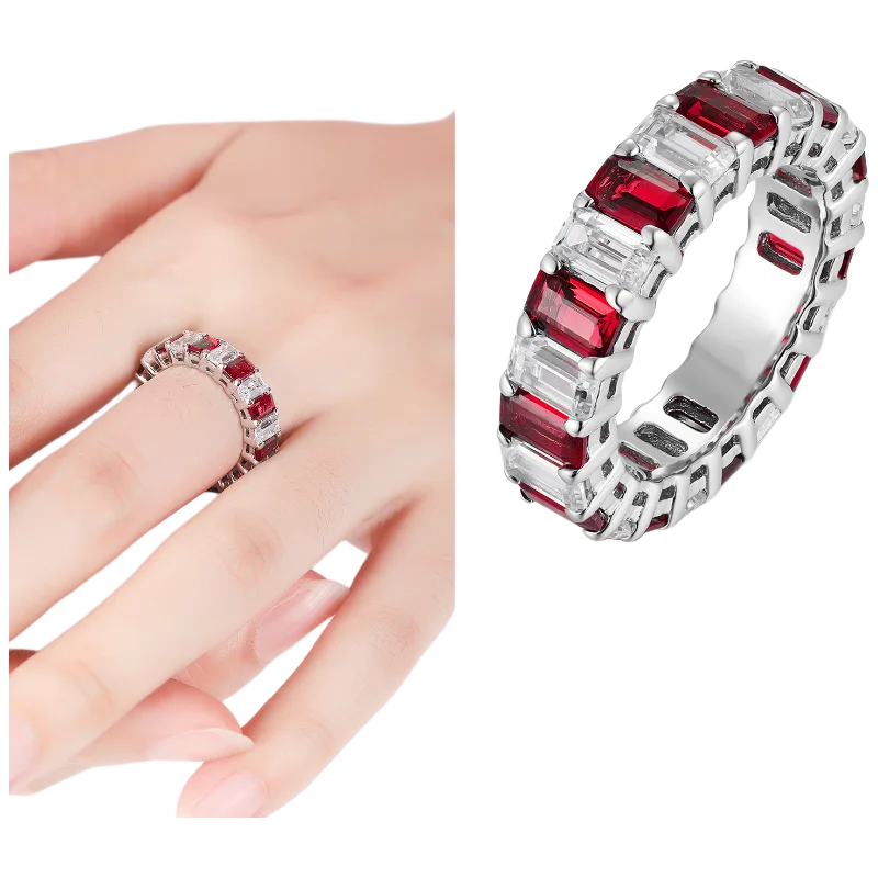 MUSHAN Bespoke Jewelry 925 Sterling Silver Ring Lab Red Green Emerald Marquise Classic Ring for Women 18K Gold Plated Rings