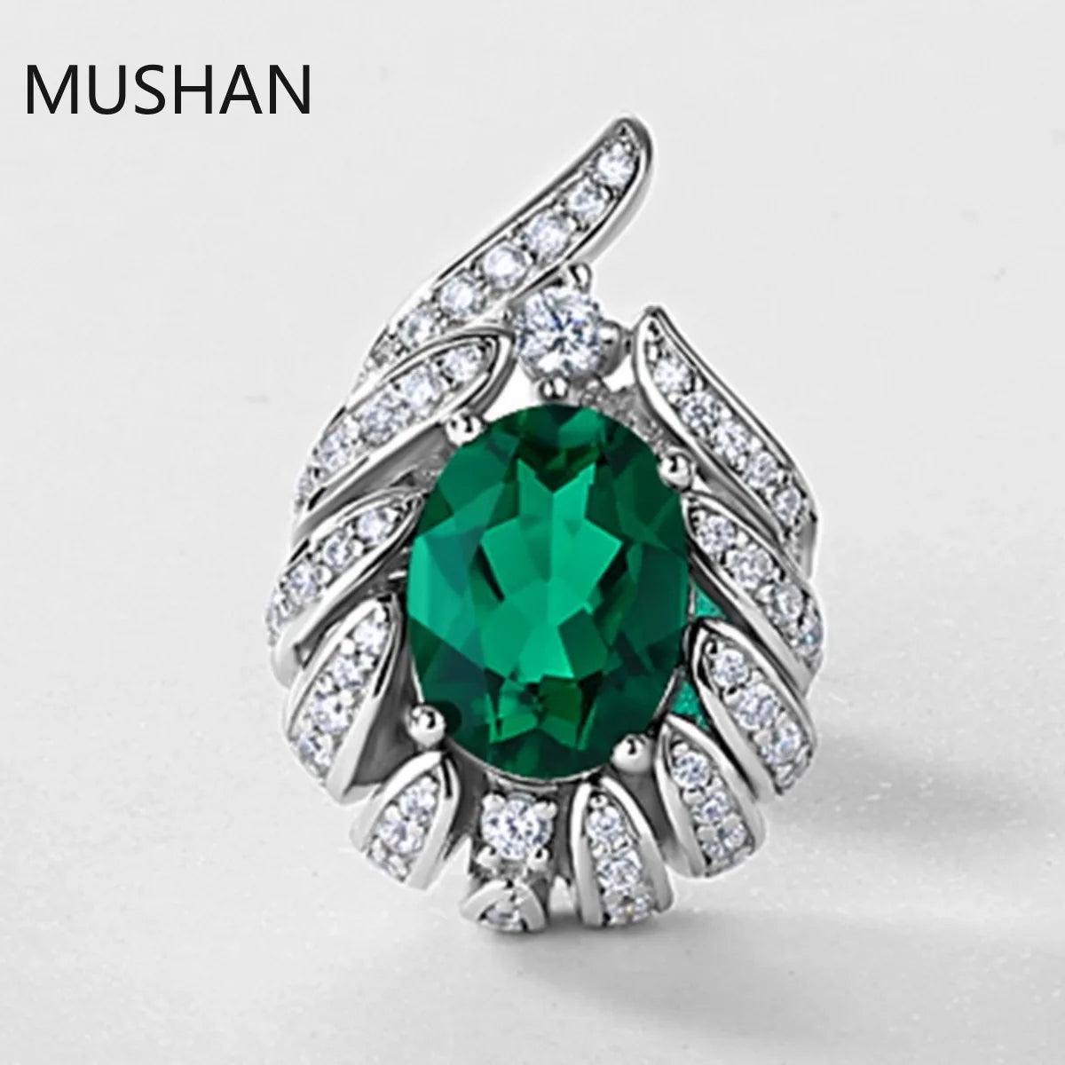 MUSHAN Bijoux de luxe Boucles d'oreilles clous en argent sterling 925 pour femmes, boucles d'oreilles à tige avec émeraude de laboratoire certifiée GRC
