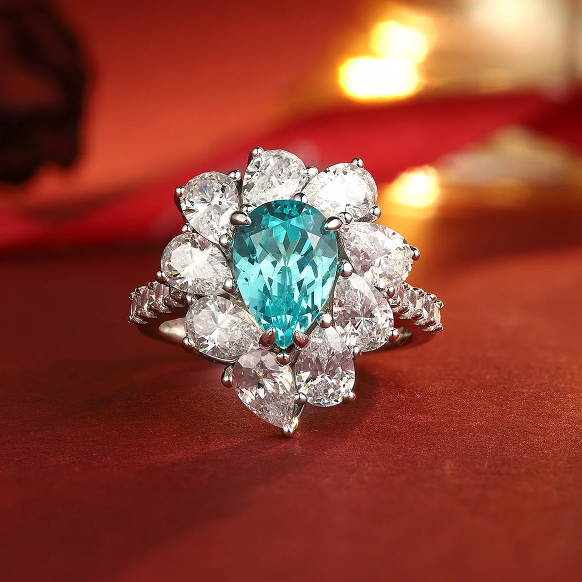 MUSHAN Custom Jewelry 925 Sterling Silver Ring Lab Blue Emerald Heart Luxury Ring for Women 18K Gold Plated Anniversary Rings