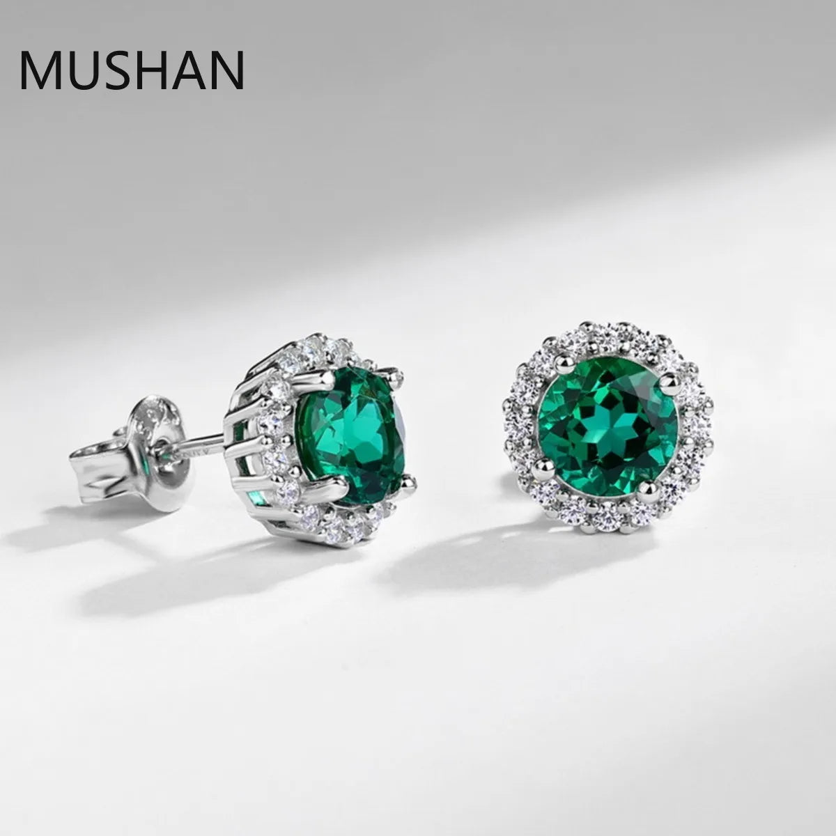 MUSHAN Luxury Jewelry S 925 Sterling Silver Stud Earrings Women GRC Certificated Lab Grown Emerald Earrings Stud Ear Pin Jewelry