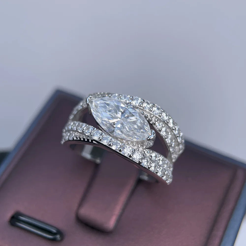 MuShan Luxury Jewelry 925 Sterling Silver Ring VVS Moissanite Office Ring for Women 18K Real Gold Plated MST Patent Fine Rings