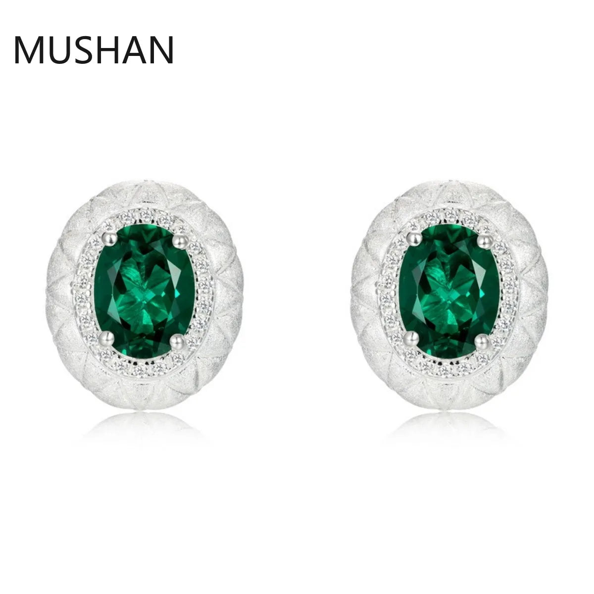 MUSHAN Luxury Jewelry S 925 Sterling Silver Stud Earrings Women GRC Certificated Lab Grown Emerald Earrings Stud Ear Pin Jewelry
