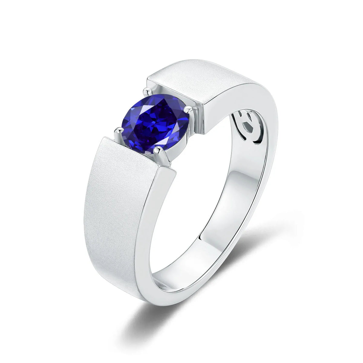 MUSHAN Custom Jewelry 925 Sterling Silver Ring Lab Blue Ruby Round Romantic Gift for Women 18K Gold Plated Anniversary Rings