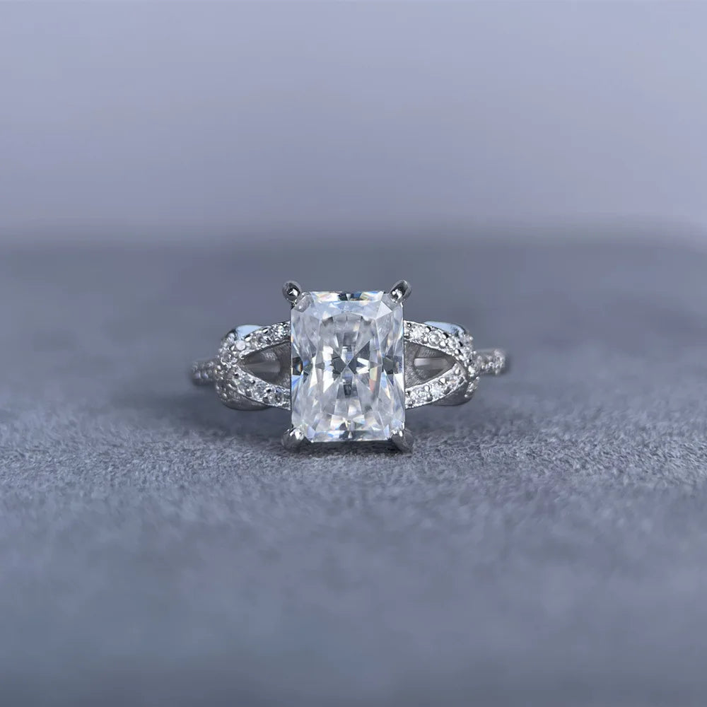 Anillo de plata de ley 925 de la marca MuShan, anillo de moissanita VVS para novia, chapado en oro de 18K, joyería con patente MST