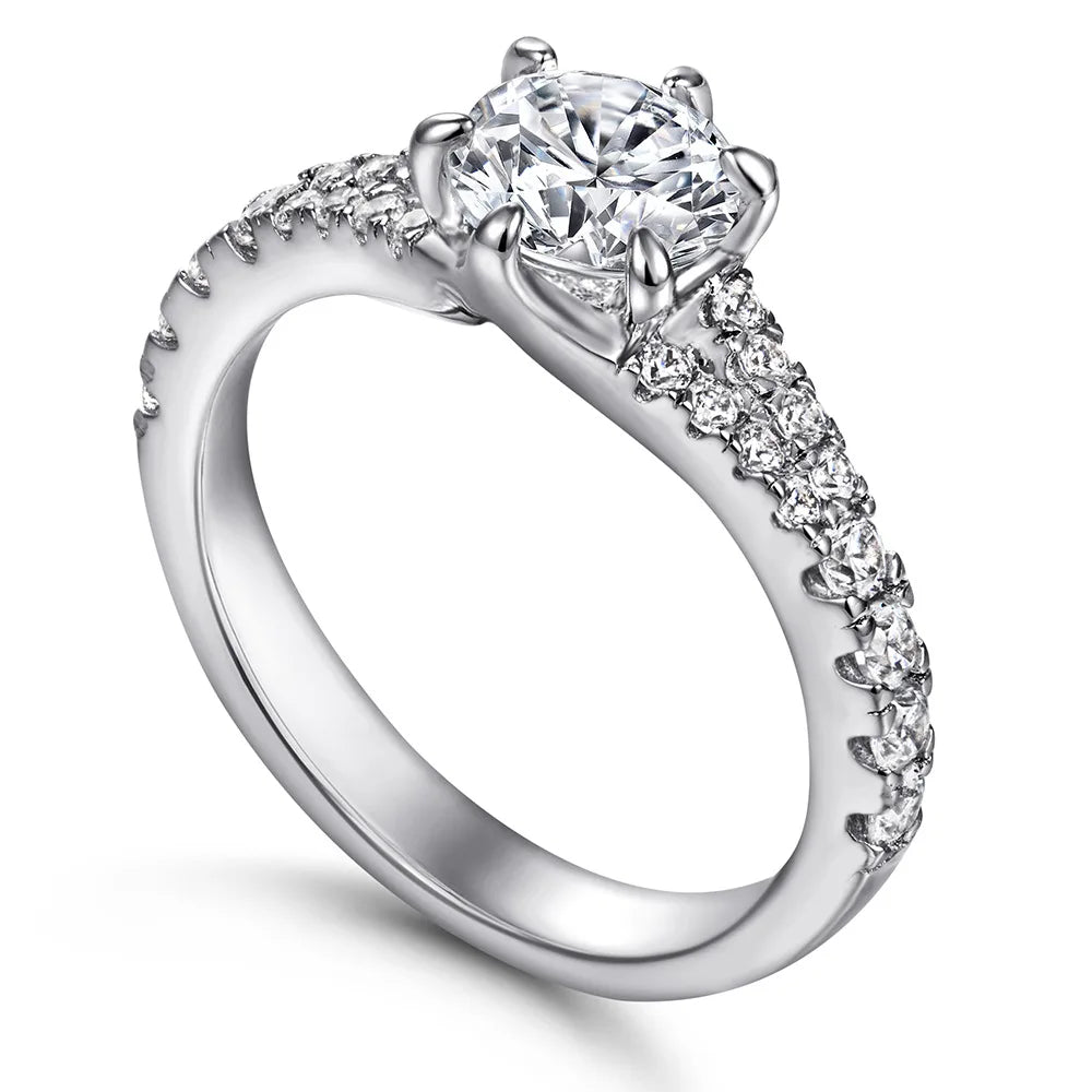 MuShan Jewelry 925 Sterling Silver Classic Engagement Ring 7A Cubic Zirconia Rings Bands Timeless Anniversary Women Gift