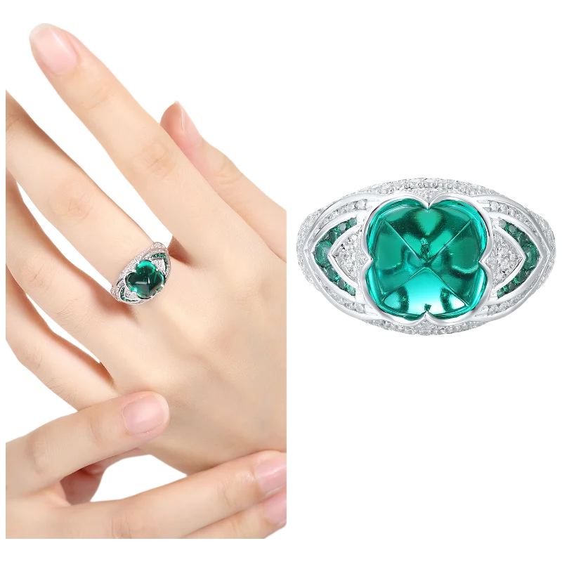 MUSHAN Custom Jewelry 925 Sterling Silver Ring Lab Red Green Emerald Cushion Engagement Ring for Women 18K Gold Plated Rings