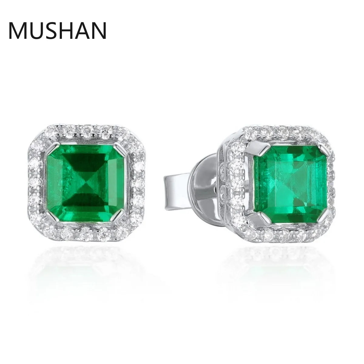 MUSHAN Luxury Jewelry S 925 Sterling Silver Stud Earrings Women GRC Certificated Lab Grown Emerald Earrings Stud Ear Pin Jewelry