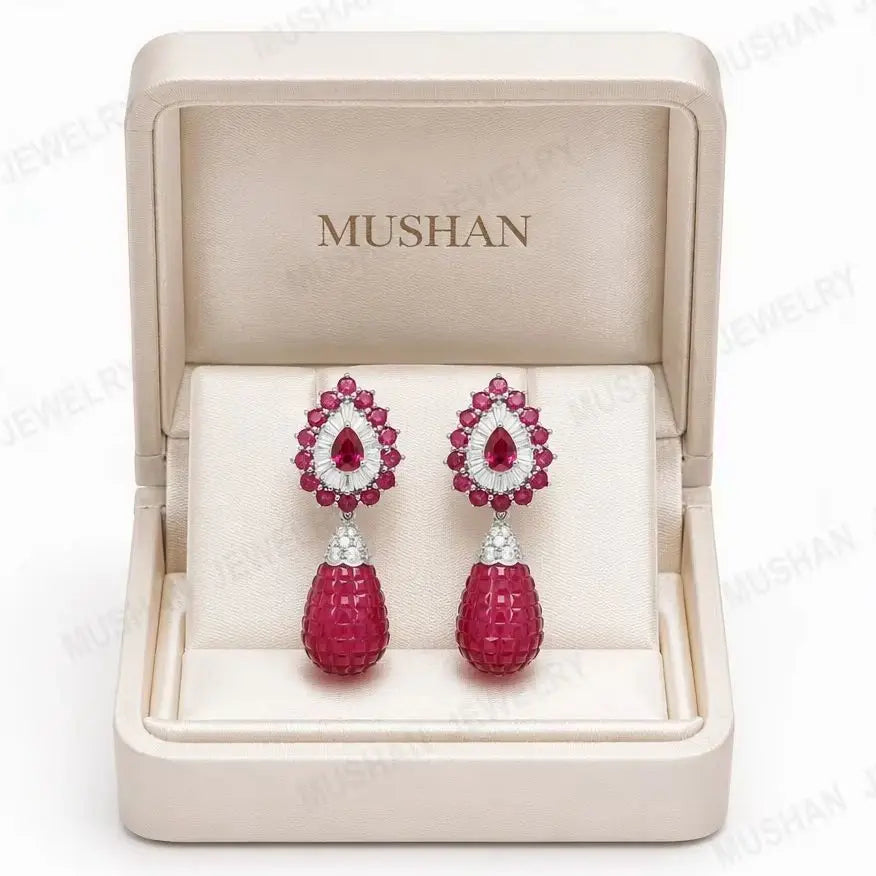 MuShan Luxury Jewelry 925 Sterling Silver Water Drop Earrings Women Lab Grown Ruby Gemstones Stud Earrings s925 Fine Jewelry