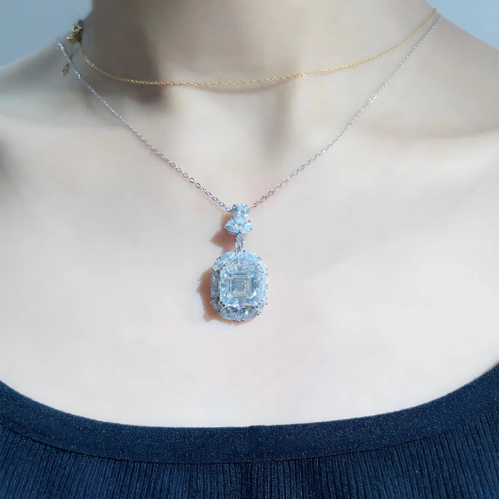 MuShan Brand Jewelry 925 Sterling Silver Necklaces Emerald Moissanite Promise Sparkling for Fiancee Real Gold Plated MST Patent