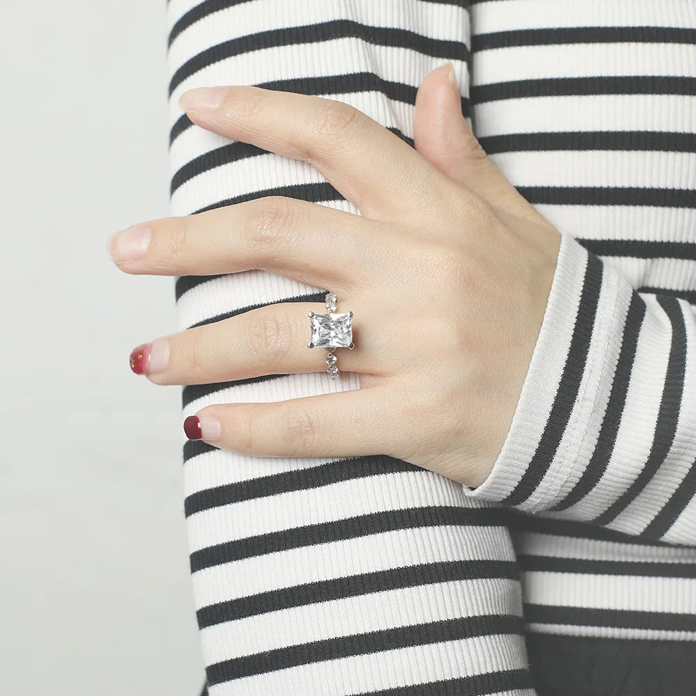 MuShan Brand Jewelry 925 Sterling Silver Ring Zircon 7A Grade Oval Anniversary for Girls Real Gold Plated Fine Jewelry Rings