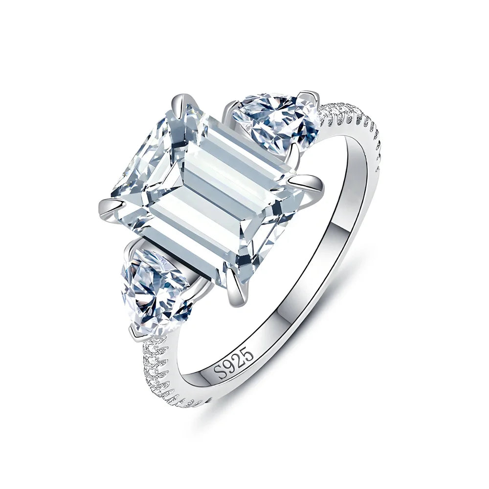 MuShan Jewelry 925 Sterling Silver Ring Wedding Band HCD Gemstones Minimalist Style Glamorous Style Women Rings Fine Jewelry