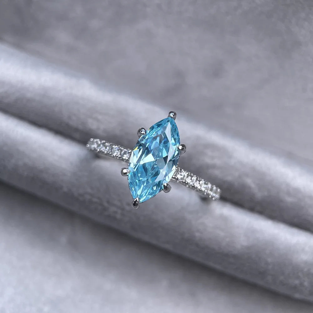 MUSHAN Luxury Jewelry 925 S925 Silver Sea Blue Bmw Eye Ring Women'S Highcarat Diamond Ring