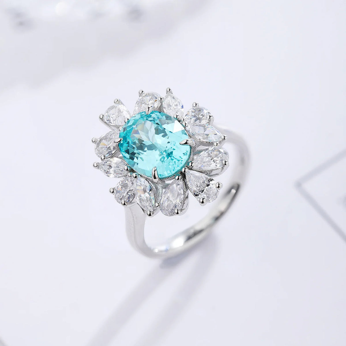 MUSHAN Custom Jewelry 925 Sterling Silver Ring Lab Blue Emerald Princess Bridal Gift for Women 18K Gold Plated Anniversary Ring