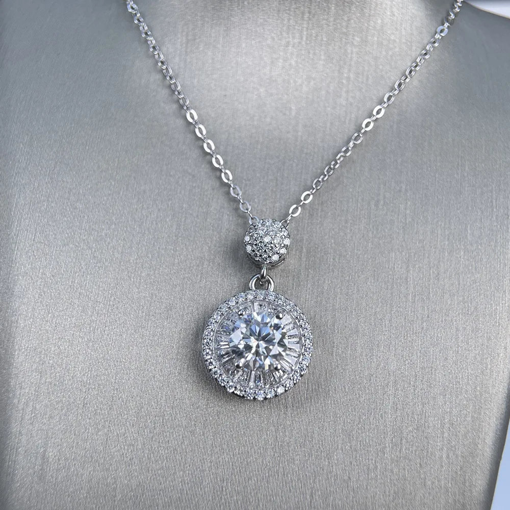 MuShan Brand Jewelry 925 Sterling Silver Y Drop Necklace 2CT Moissanite Strong Chain for Women Rhodium Plated MST Patent