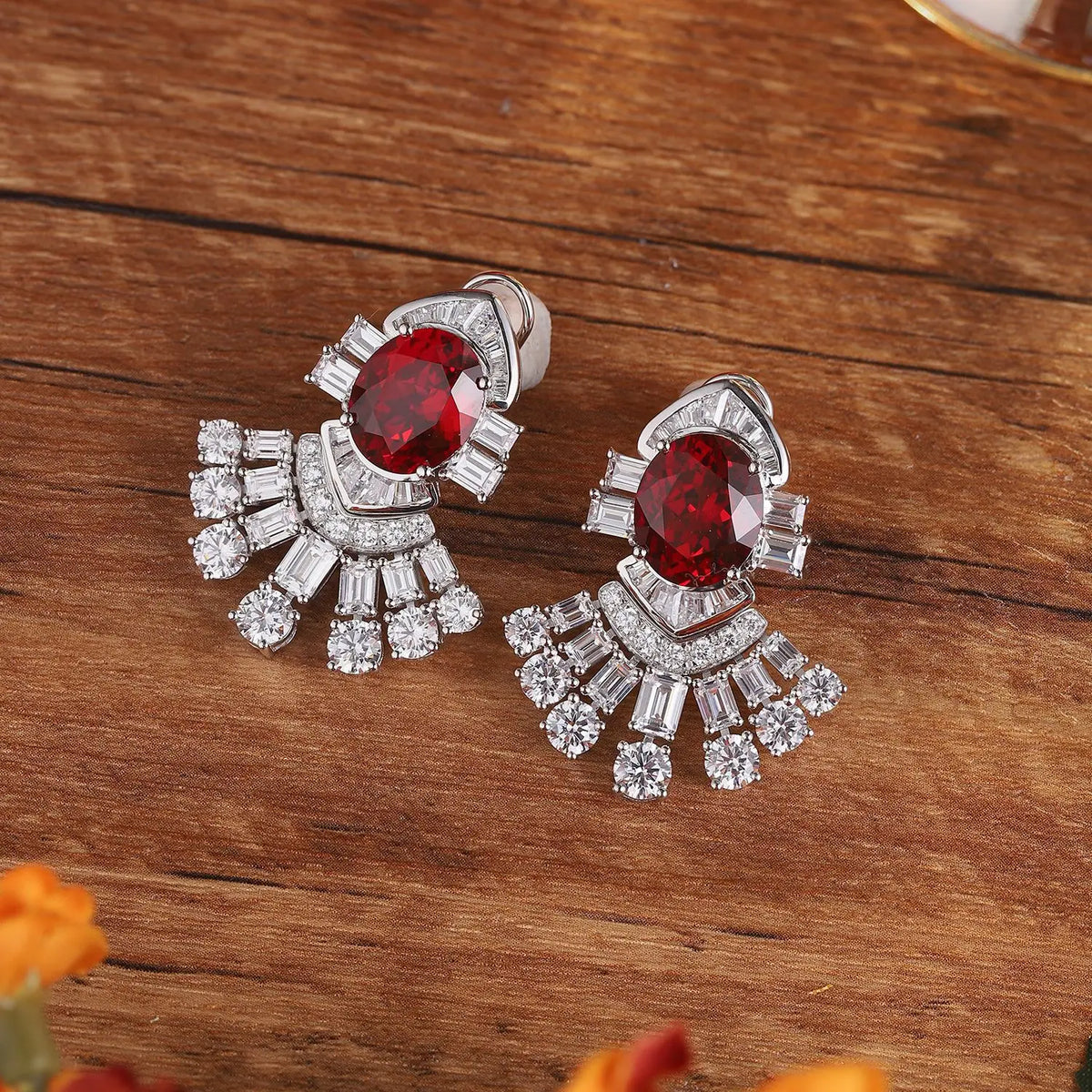 MUSHAN Custom Jewelry 925 Sterling Silver Earrings Lab Red Ruby Round Luxury Gift for Women 18K Gold Plated Anniversary