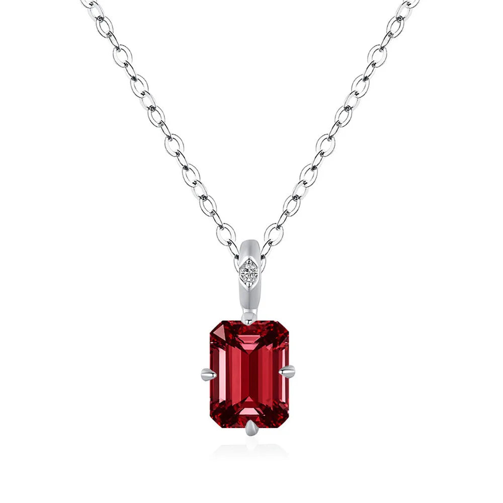 MuShan Jewelry 925 Sterling Silver Necklace Lab Grown Ruby Asscher Daily Wear for Women 18K Gold Plated Anniversary Necklace