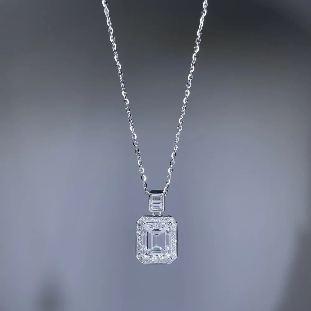 MuShan Luxury Jewelry 925 Sterling Silver 16IN Necklace Cushion Moissanite Valentine for Women Platinum Plated MST Patent GRA
