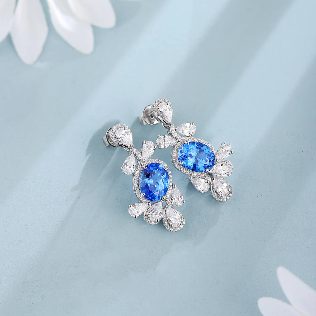 MUSHAN Custom Jewelry 925 Sterling Silver Earrings Lab Blue Sapphire Oval Party Wear for Women 18K Gold Plated Anniversary