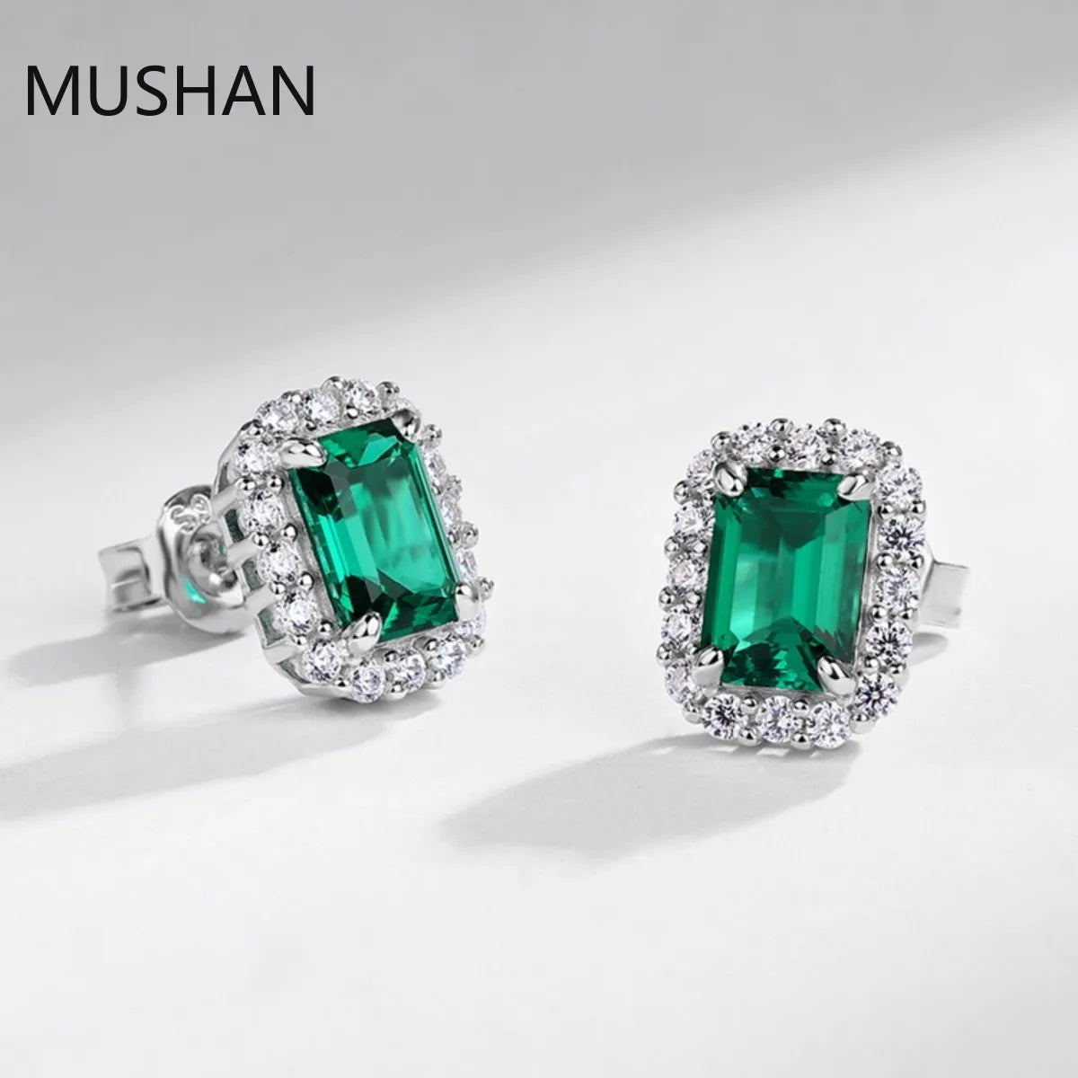 MUSHAN Luxury Jewelry S 925 Sterling Silver Stud Earrings Women GRC Certificated Lab Grown Emerald Earrings Stud Ear Pin Jewelry