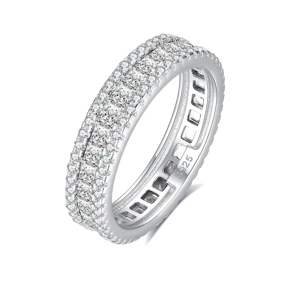 Bague carrée MUSHAN Luxury Jewelry en argent sterling S925, ornée d'une double rangée de diamants verts, bijou élégant pour femme