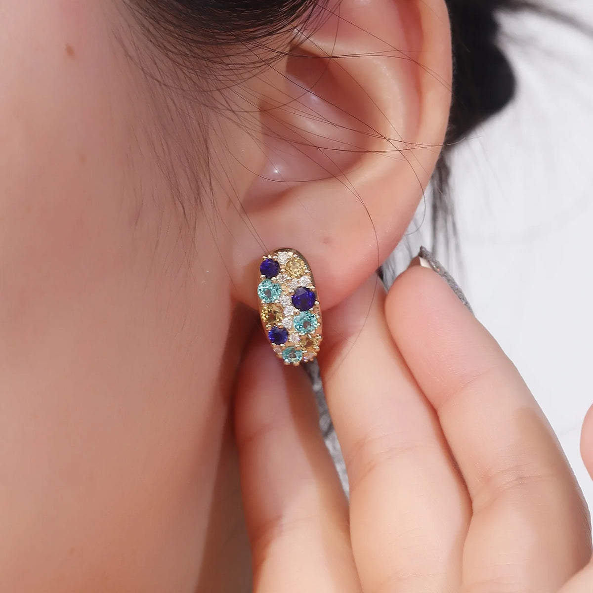 MUSHAN Custom Jewelry 10k 14k 18k Gold 925 Silver Stud Earrings Women Lab Grown Gemstones Sapphire Earrings Ear Pin Jewelry