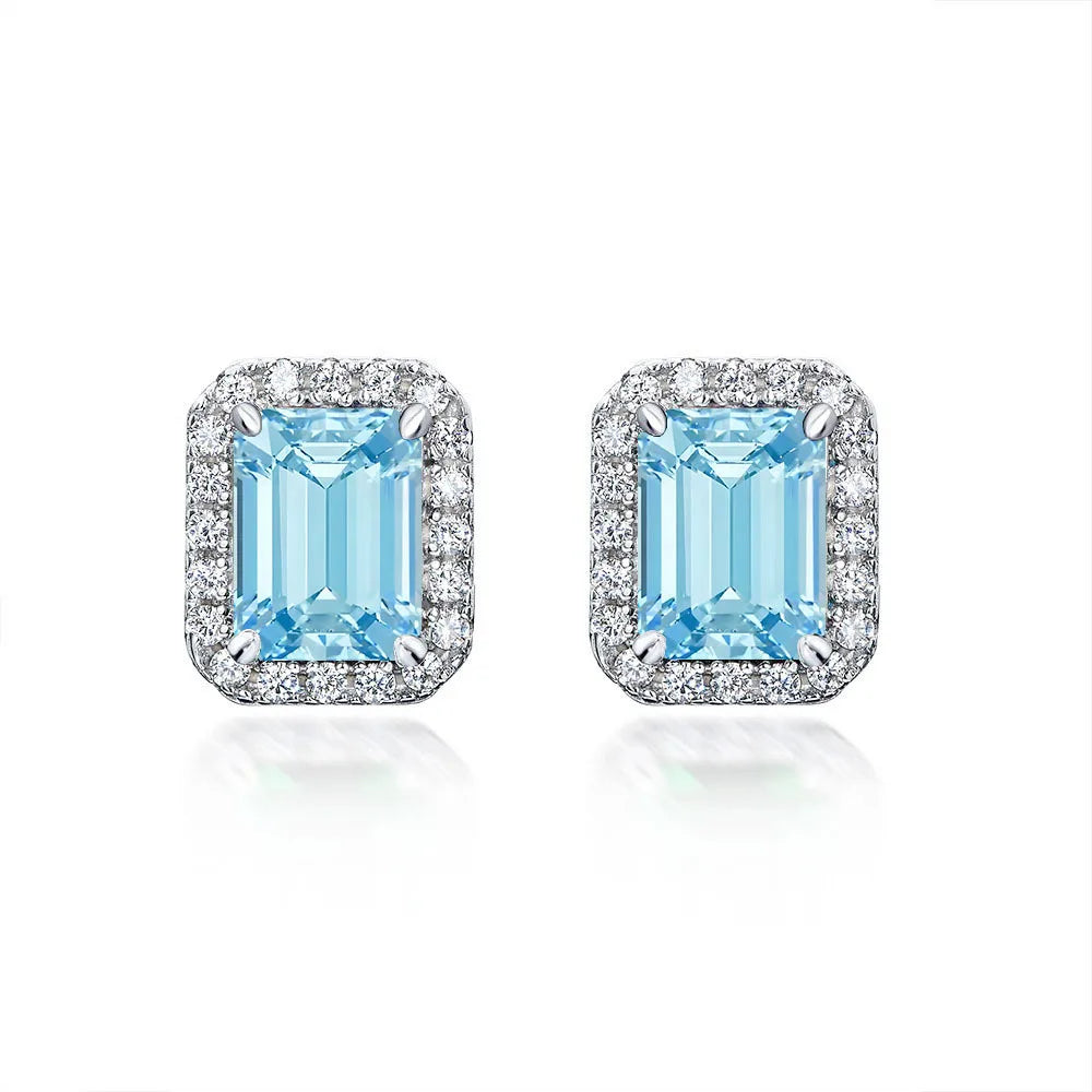 MuShan Jewelry 925 Sterling Silver Stud Earrings CMA Certificate HCD Gemstones Emerald Ruby Women Wedding Anniversary Earrings
