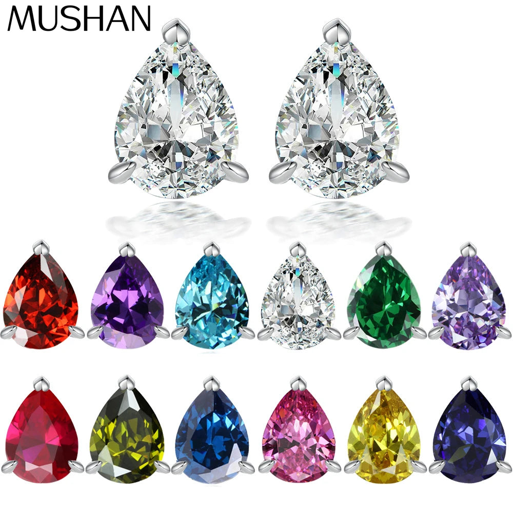 MuShan Luxury Jewelry 925 Sterling Silver Earrings Zircon 7A Stud Fashion for Ladies 18K Real Gold Plated Fine Jewelry Earring